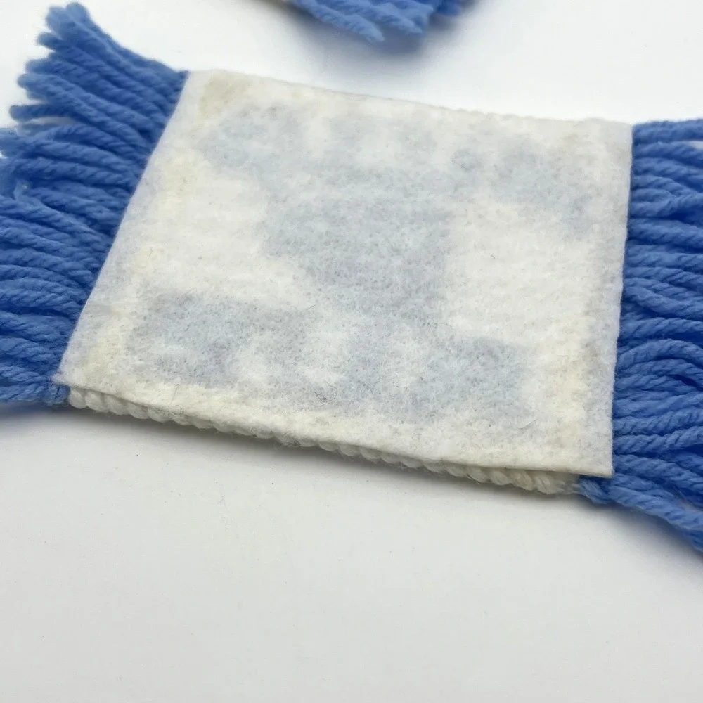 Vintage Mug Rug Coaster Set Of‎ 4 Blue Rectangle Yarn Fringed Coffee Mug Cup
